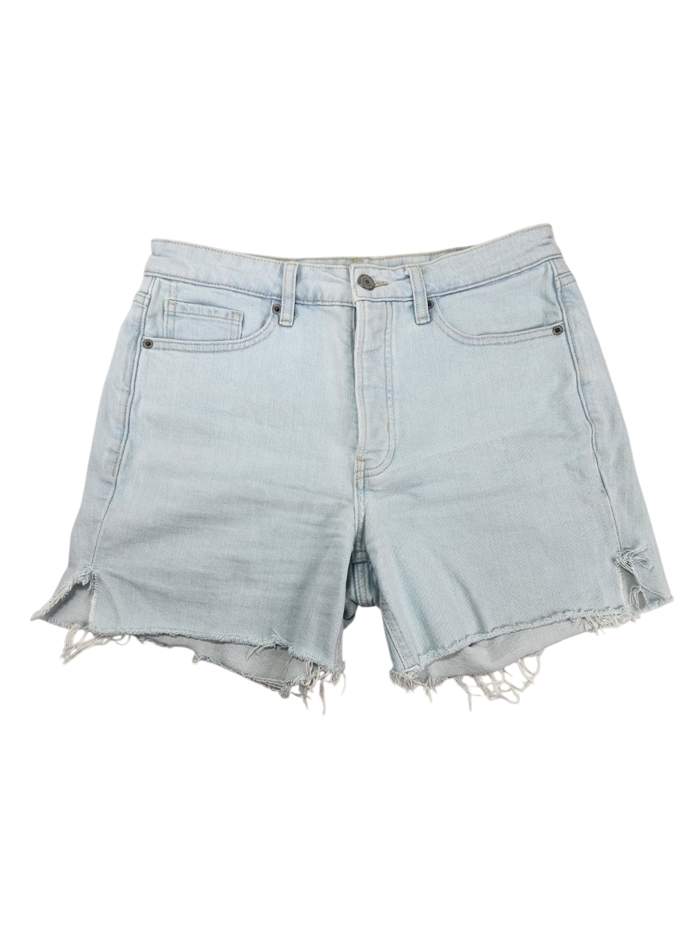 Old Navy OG Straight Denim Shorts Sz 8 High Rise Light Wash Frayed Hem Festival